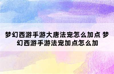 梦幻西游手游大唐法宠怎么加点 梦幻西游手游法宠加点怎么加